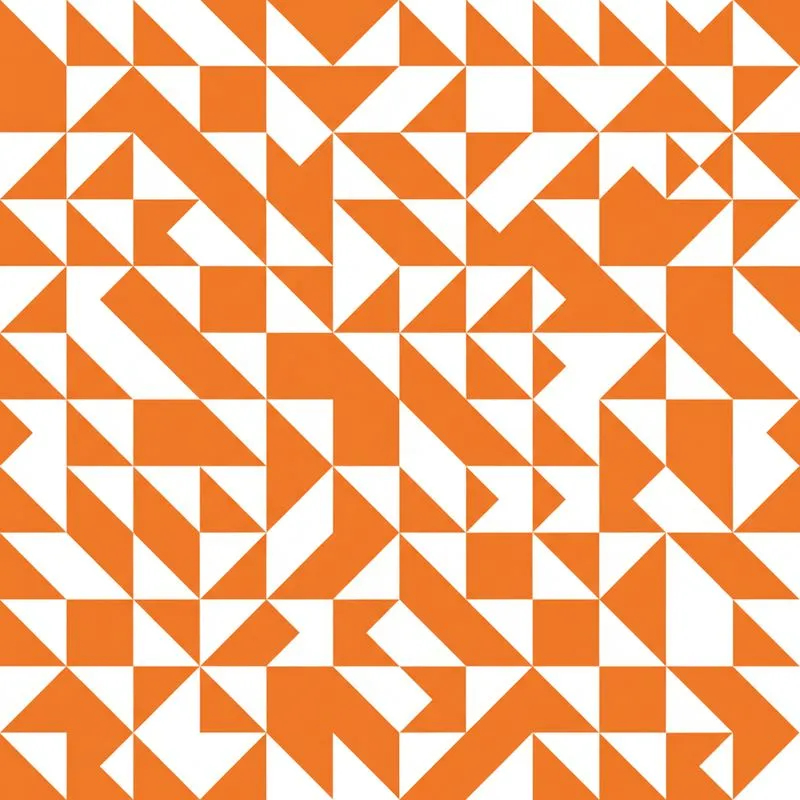 Dynamic Fragmented Geometric Mosaic: Orange White Interlocking Shapes Satin Pajamas Set - 1