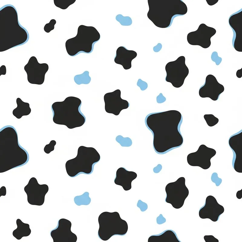 Contemporary Black White Cow Spots Pattern: Irregular Shapes, Light Blue Accents - Organic Look Satin Pajamas Set - 1