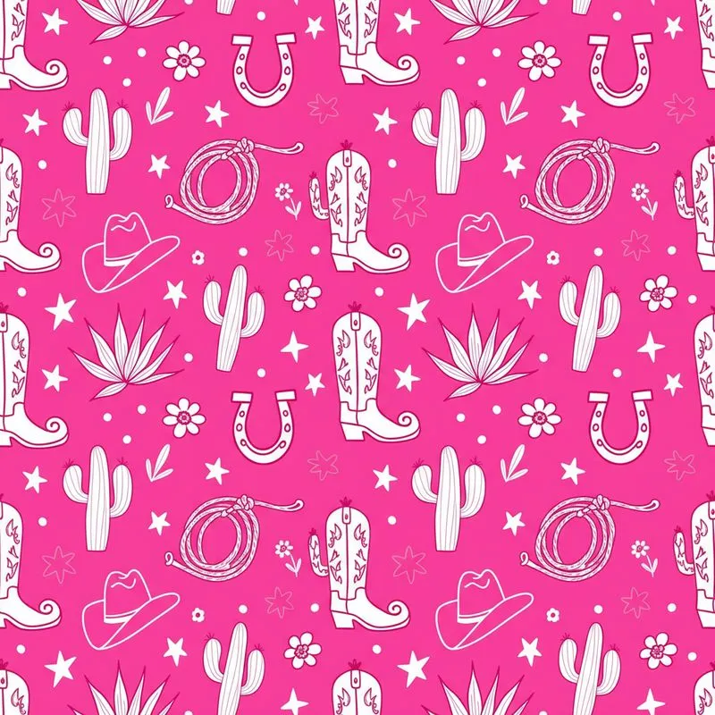 Women's Hot Pink Western Desert Flora Cowboy Boot Hat Design Satin Pajamas Set - 1
