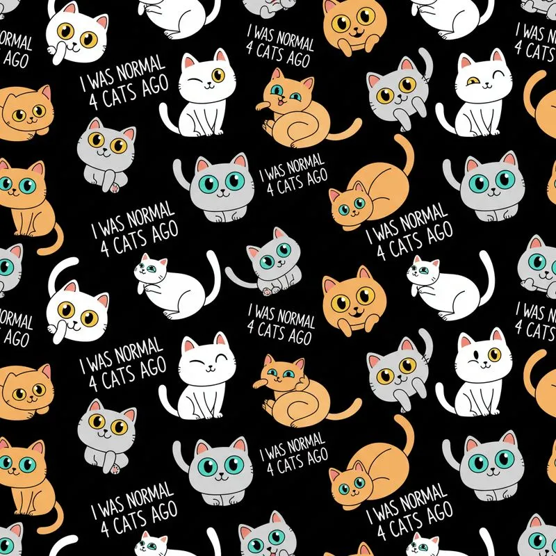 Chaotic Cat Lover Humor: 'I WAS NORMAL 4 CATS AGO' White Peach Orange Grey Felines Satin Pajamas Set - 1
