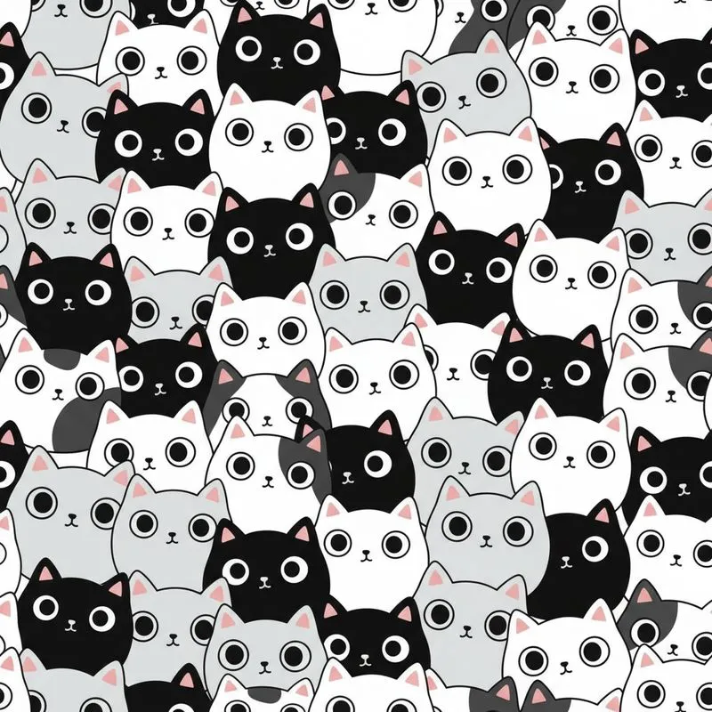 Cat Lover's Densely Packed Black White Grey Tuxedo Patch Cat Faces Pattern All-Over Fabric Design Satin Pajamas Set - 1