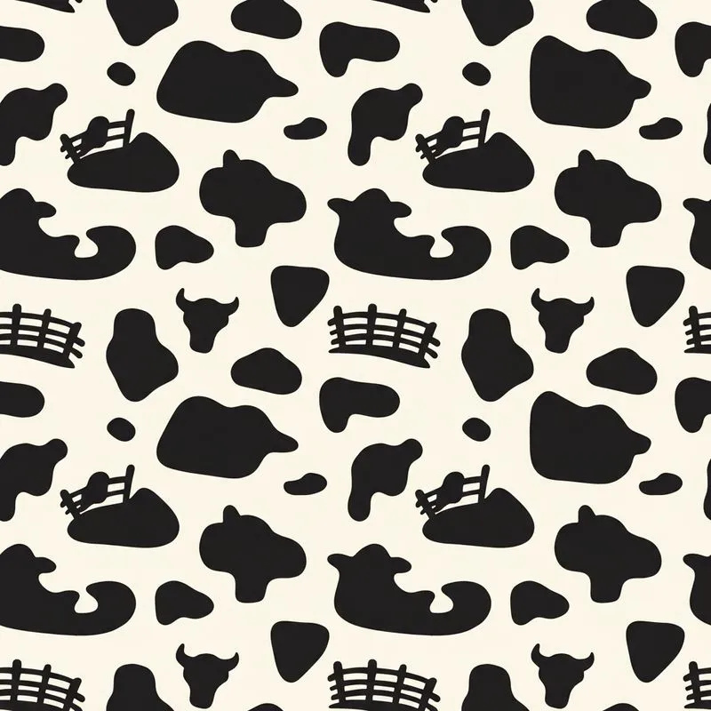 Organic High Contrast Black Shapes: Stylized Cow Profiles, Fence, & Terrain Pattern Satin Pajamas Set - 1