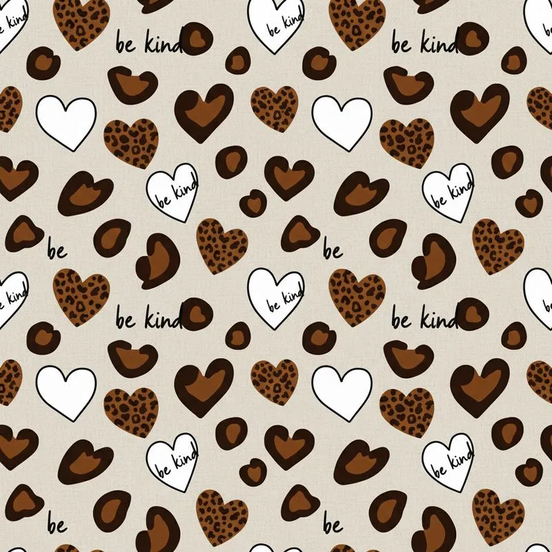 Be Kind Script Leopard Heart Scattered Brown Spots White Black Hearts Light Beige Item Satin Pajamas Set - 1