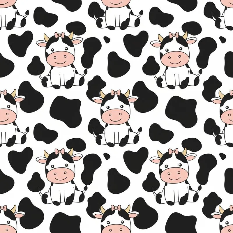 White Background Black Cow Spots Sitting Baby Cows Pink Muzzle Horns Satin Pajamas Set - 1