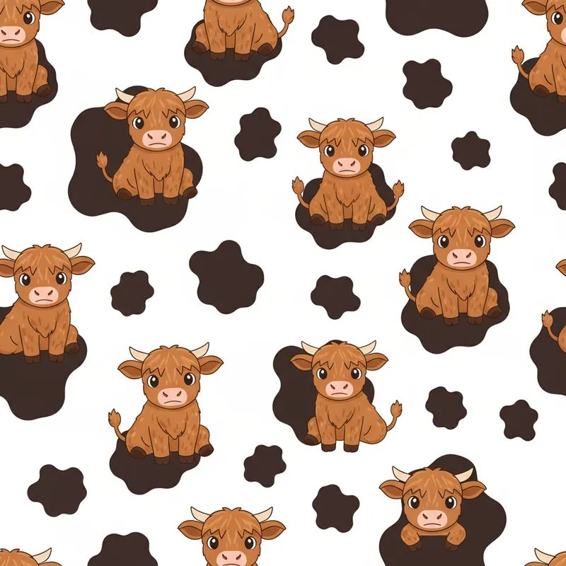 Highland Calves Reddish Brown Fur Dark Brown Patches White Background Sitting Standing Peeking Satin Pajamas Set - 1
