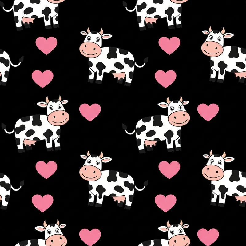 Cow Lover's Bold Black Spotted White Cows Pink Snouts Solid Pink Hearts All-Over Motif Satin Pajamas Set - 1