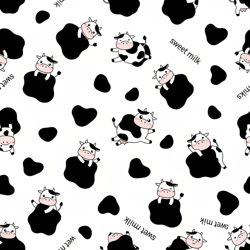 All-Over Black Cow Spot Repeat with Hand Drawn Calves Pink Accents & Sweet Milk Text Satin Pajamas Set - 1