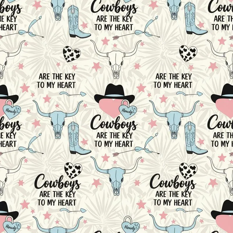 Cowboy Lover Howdy Hearts & Boots, Bull Skulls, Stars Hawaiian Fabric Design Short-sleeve Hawaiian Shirt - 1