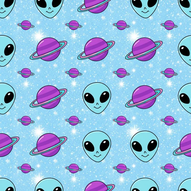 Hawaiian Cosmic Sky Light Blue Alien Heads Purple Planet High Contrast Repeat Short-sleeve Hawaiian Shirt - 1