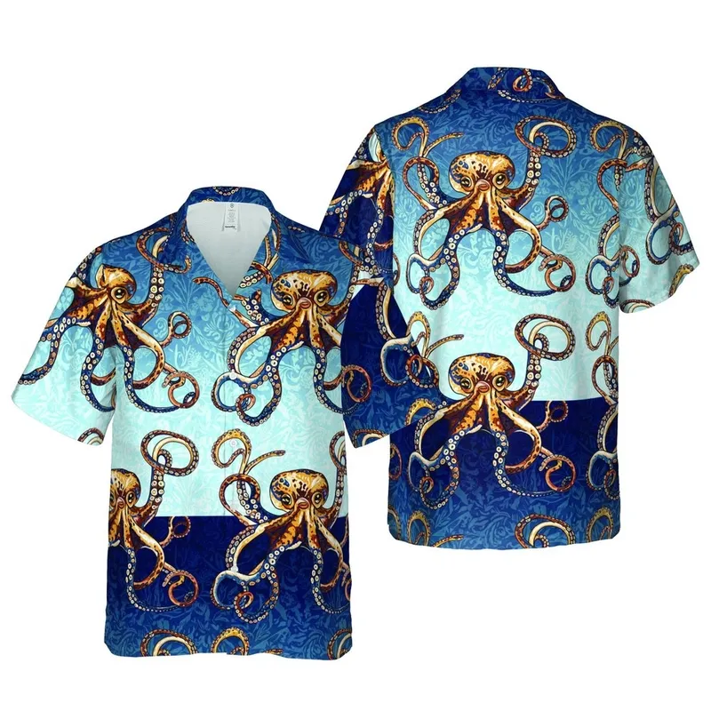 Vibrant Ocean Octopus Pattern: Hawaiian Tentacle Underwater Mosaic Short-sleeve Hawaiian Shirt - 1
