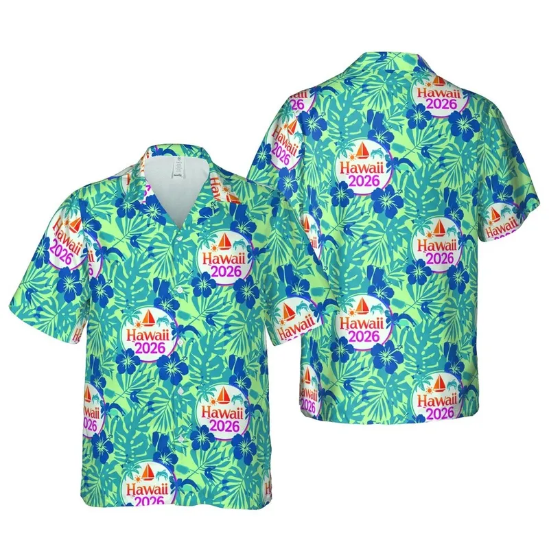 Hawaii 2022 Rainbow Emblem Palm Frond Monstera Hibiscus Sailboat Dolphins Short-sleeve Hawaiian Shirt - 1