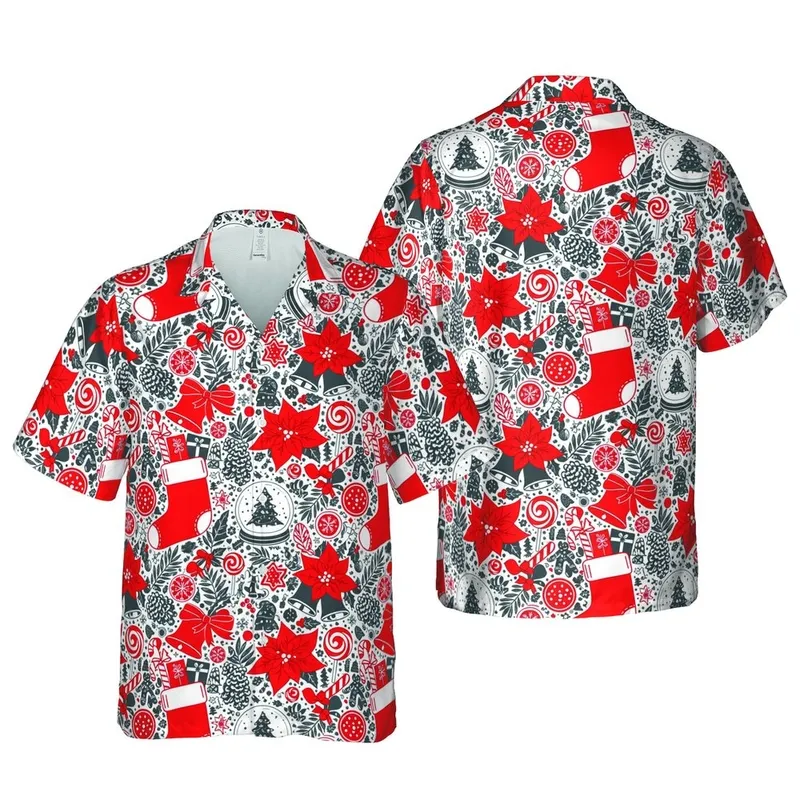 Christmas Hawaiian Stocking Poinsettia Gingerbread Snow Globe Holly Berry Short-sleeve Hawaiian Shirt - 1