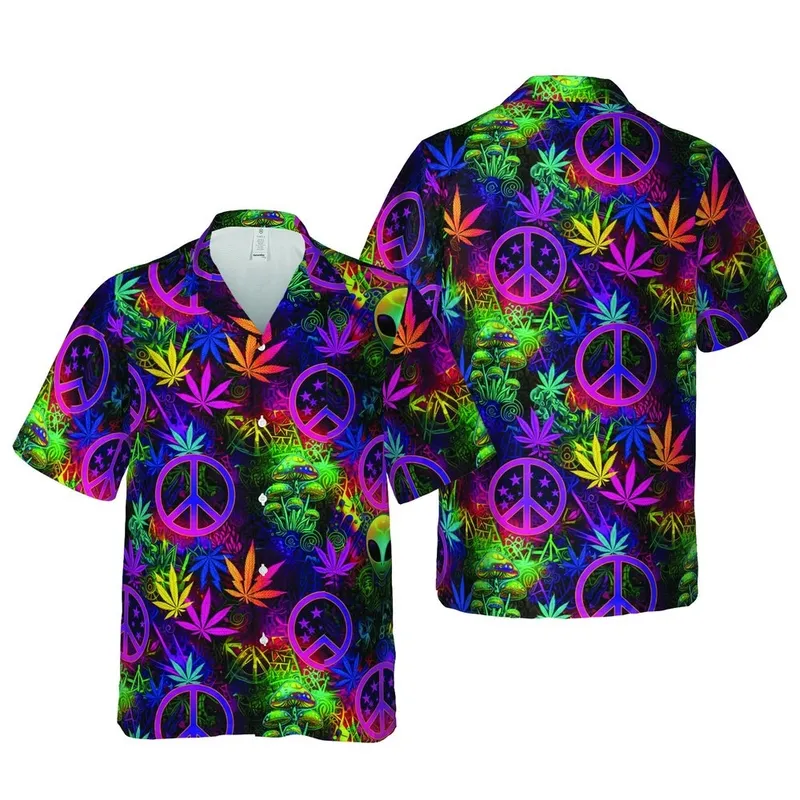 Glow Peace Alien Mosaic: Neon Gradient Symbol, Star Pattern, Abstract Geometric Trails Short-sleeve Hawaiian Shirt - 1