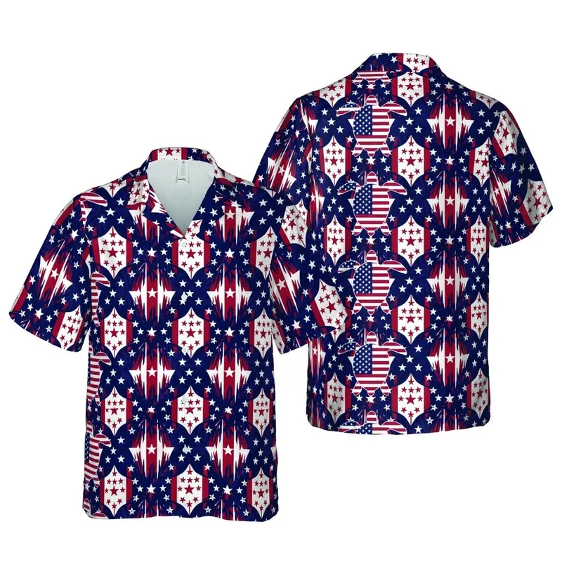 American Flag Sea Turtle Hawaiian Design with Tropical Palm Frond Fabric Sublimation Short-sleeve Hawaiian Shirt - 1