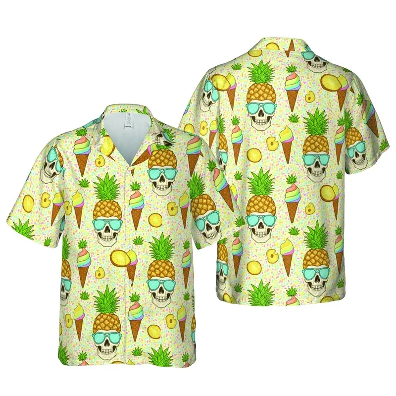 Repeating Pineapple Skull Sunglasses Soft Serve Ice Cream Cones Candy Sprinkles Mosaic Short-sleeve Hawaiian Shirt - 1