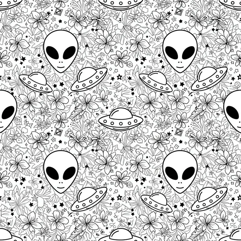 Space Explorer All-Over: Cartoon Alien Heads, UFOs, Planets, Black White Star Diamonds Short-sleeve Hawaiian Shirt - 1