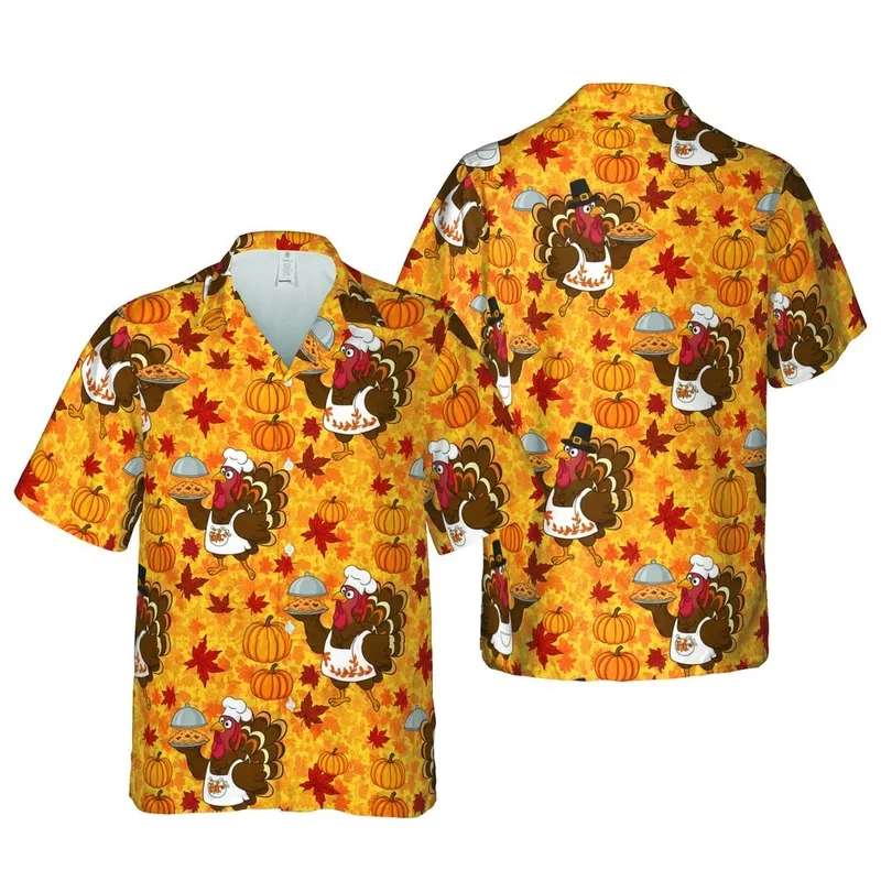 Thanksgiving Turkey Hawaiian Foliage – Pumpkin Maple Leaf Culinary Scene Short-sleeve Hawaiian Shirt - 1