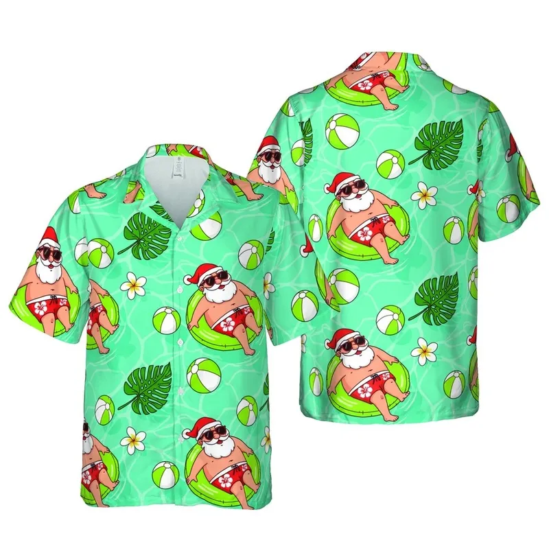 Christmas Holiday Santa Swim Tube Beach Ball Pool Water Hawaiian Design Short-sleeve Hawaiian Shirt - 1