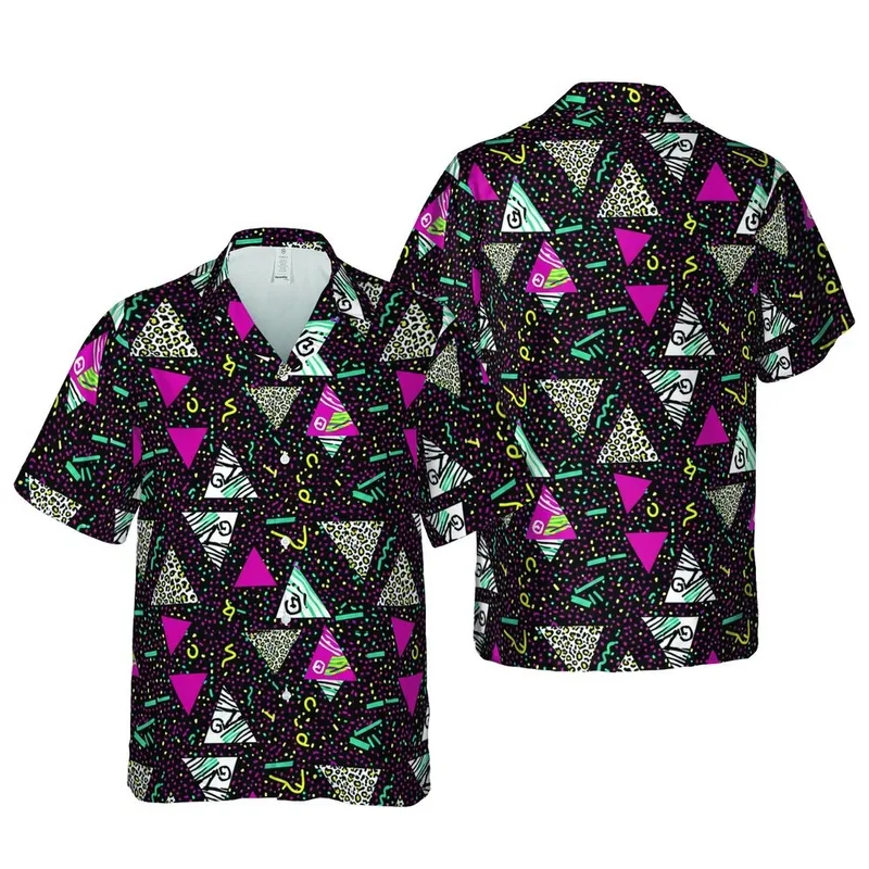 Hawaiian Geometric Triangles Animal Print 'G' Symbols Zig Zag Pink Teal Yellow Black White Art Short-sleeve Hawaiian Shirt - 1