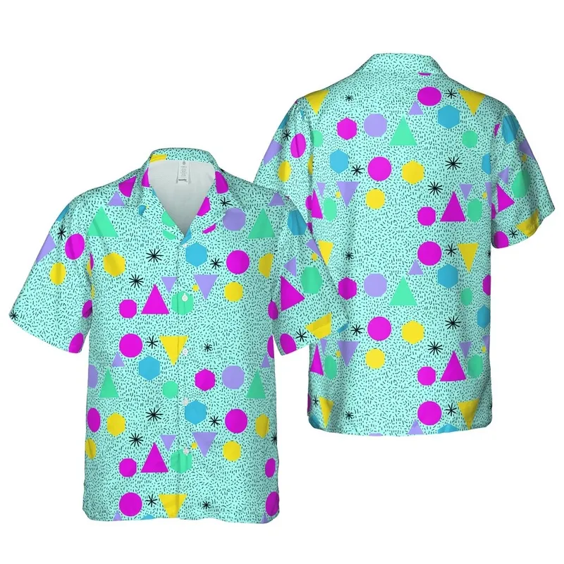 Hawaiian Geometric Seamless Pattern: Circles, Triangles, Hexagons, Dashes & Dots Short-sleeve Hawaiian Shirt - 1