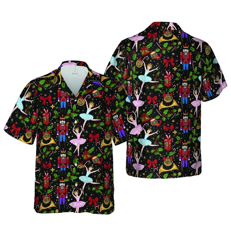 Nutcracker Ballet Soldier Ballerina Mouse King Christmas Holly Twinkling Stars Design Short-sleeve Hawaiian Shirt - 1