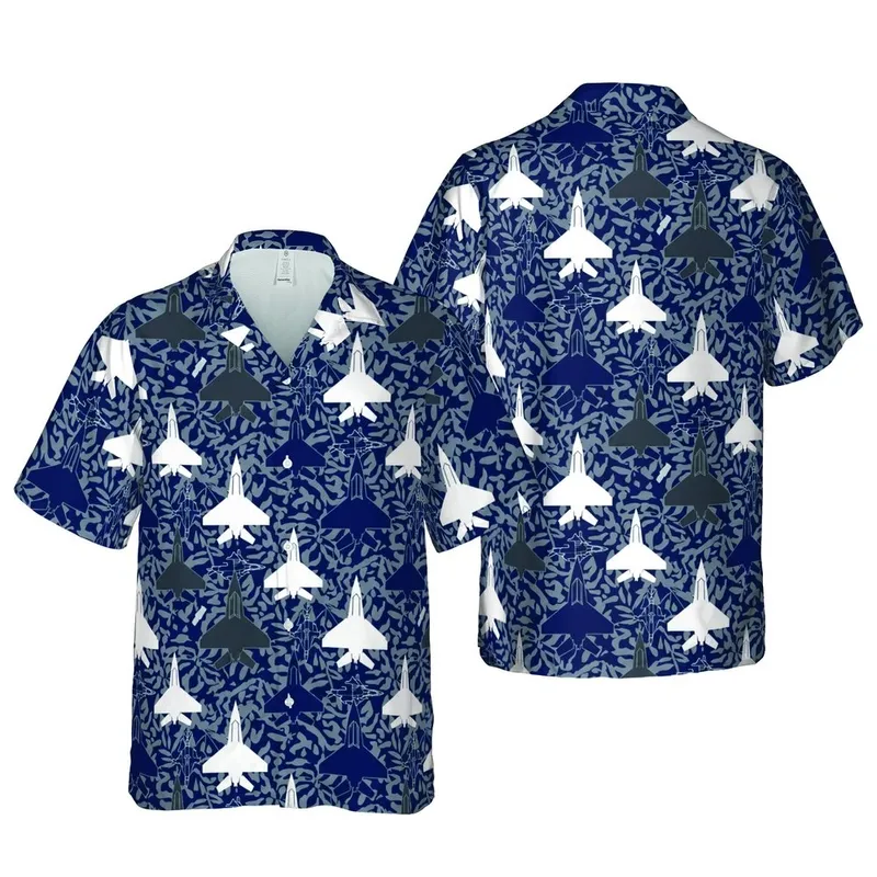 Fighter Jet Hawaiian: White Grey Wireframe Schematics, Dense Abstract Navy Charcoal Pattern Short-sleeve Hawaiian Shirt - 1