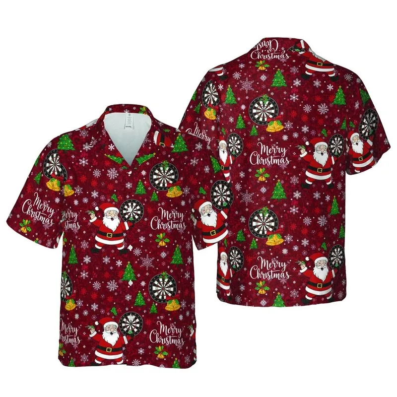 Christmas Dart Tournament Santa Hawaiian Holly Crimson Snowflake Pattern Short-sleeve Hawaiian Shirt - 1