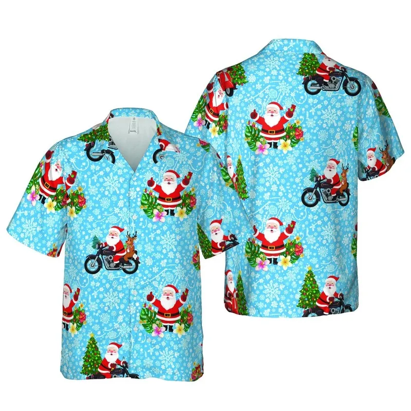 Santa Rider Hawaiian Scooter Motorcycle Christmas Tree Snow Shirt Short-sleeve Hawaiian Shirt - 1