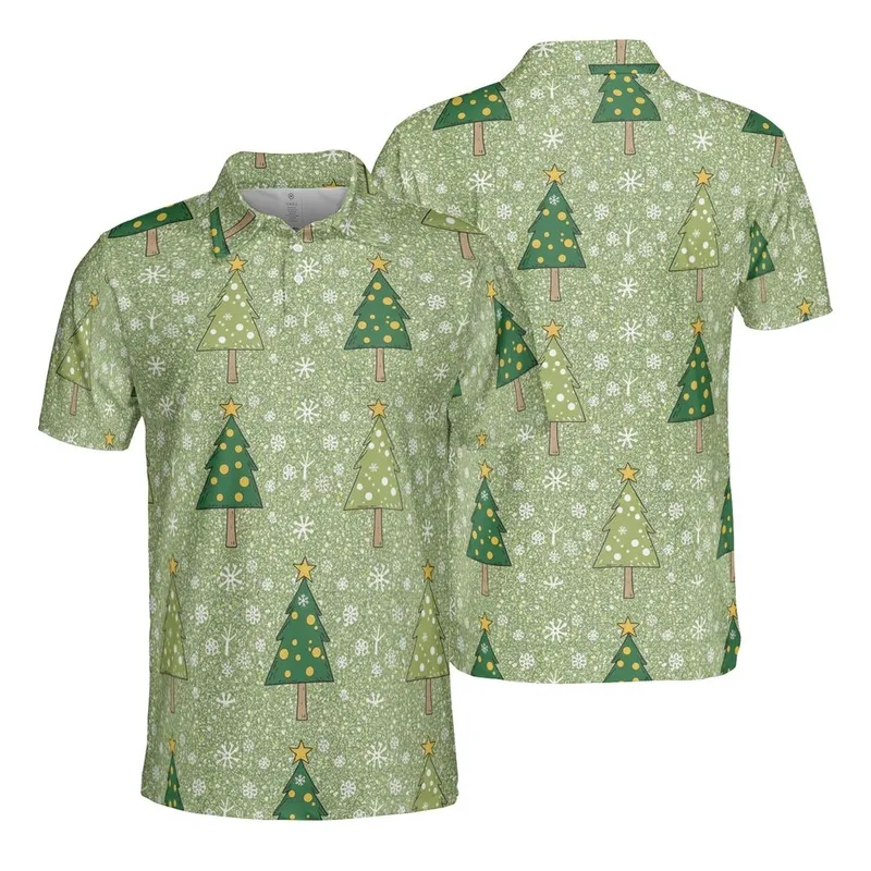 Olive Forest Green Repeating Christmas Tree Pattern - Snowflake Star Fir Tile Design Men's Polo Shirt (Lightweight) - 4Ounq0YTPF