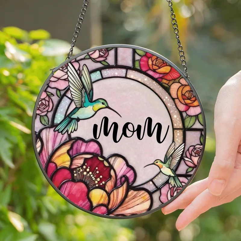 Personalized Hummingbird Stained Glass Suncatcher Ornament Mother's Day Gift - Em4dgMMsFq
