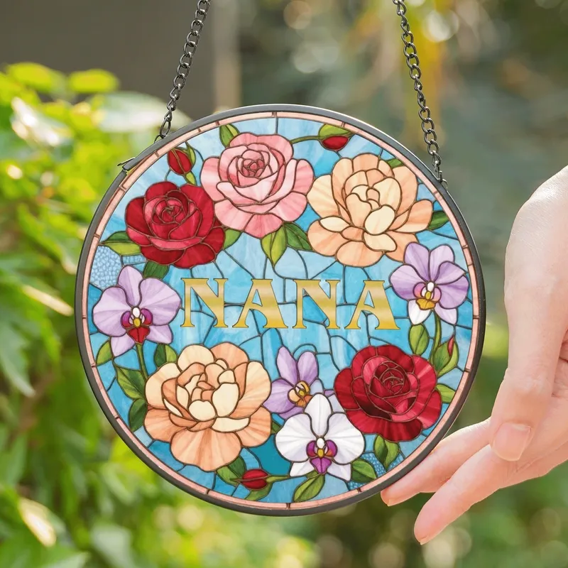 Personalized Floral Stained Glass Suncatcher Window Decor Mother's Day Gift - i-zAMBa97S