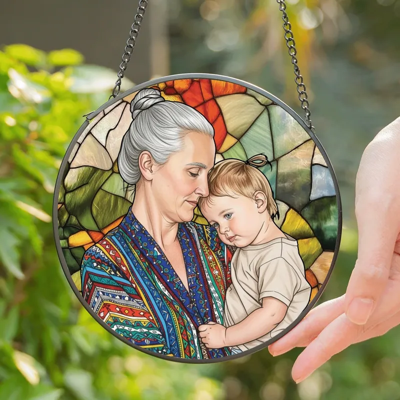 Personalized Watercolor Family Photo Portrait – Stained Glass Suncatcher, Mother’s Day Gift - Kgb_WNaQXO