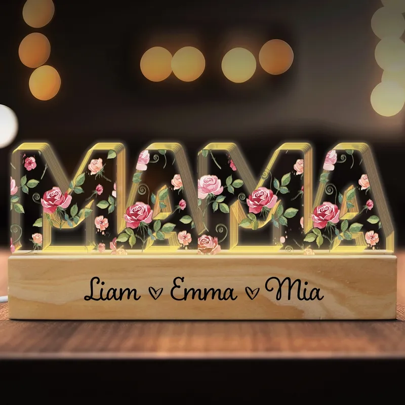 Personalized Flower Mom Name Night Light Custom Gift - 1