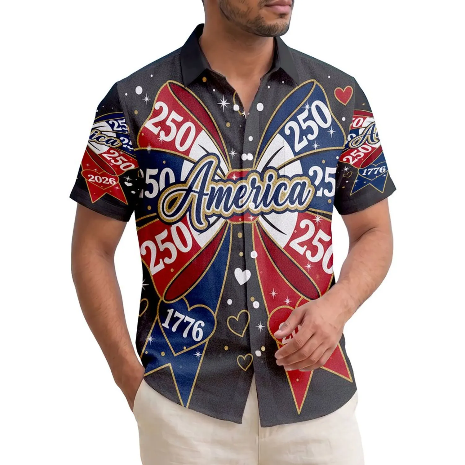 America 250th Anniversary Patriotic Bow 1776-2026 Tropical Americana Design Short-sleeve Hawaiian Shirt - 1