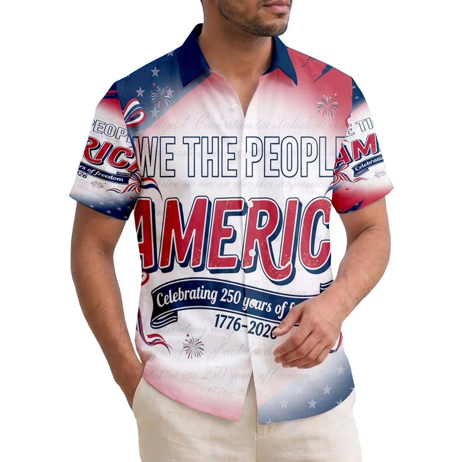 America 250th Anniversary Patriotic Hawaiian We The People Freedom Design Short-sleeve Hawaiian Shirt - 1