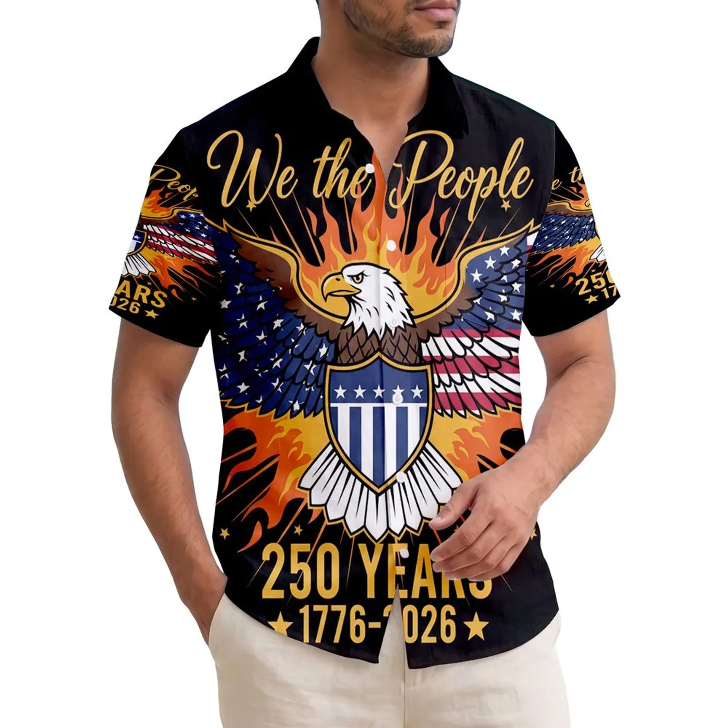 America 250th Anniversary Patriotic Eagle: We The People Flag Wings Shield 1776-2026 Commemoration Short-sleeve Hawaiian Shirt - 1