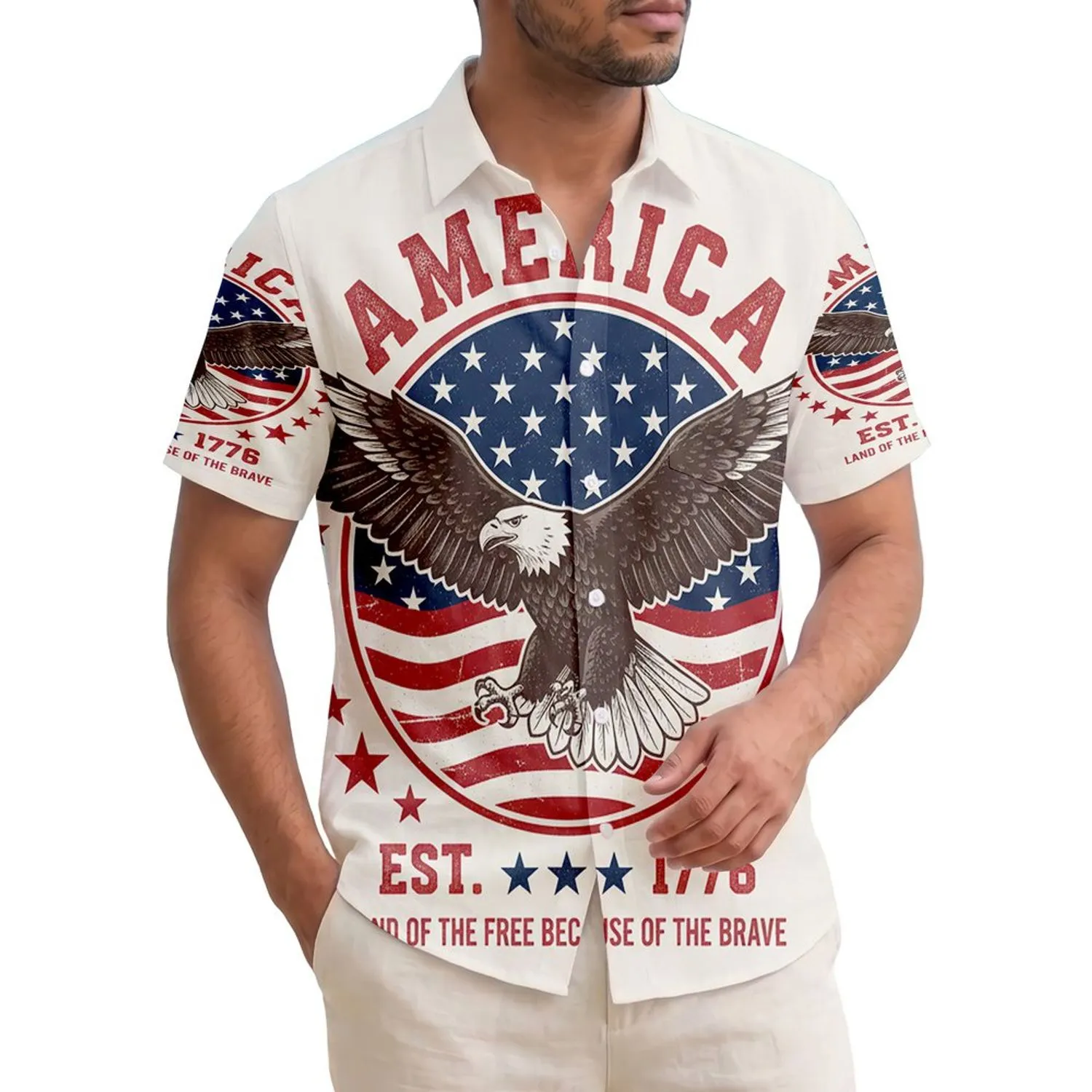 America 250th Birthday Patriotic Bald Eagle Flag Emblem, Est. 1776 Tribute Short-sleeve Hawaiian Shirt - 1