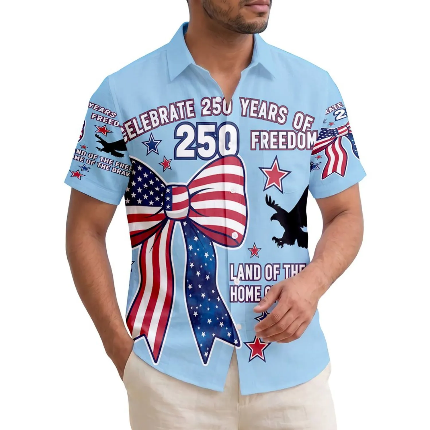 America 250th Anniversary Patriotic Flag Bow Eagle Stars Freedom Celebration 1776 Short-sleeve Hawaiian Shirt - 1