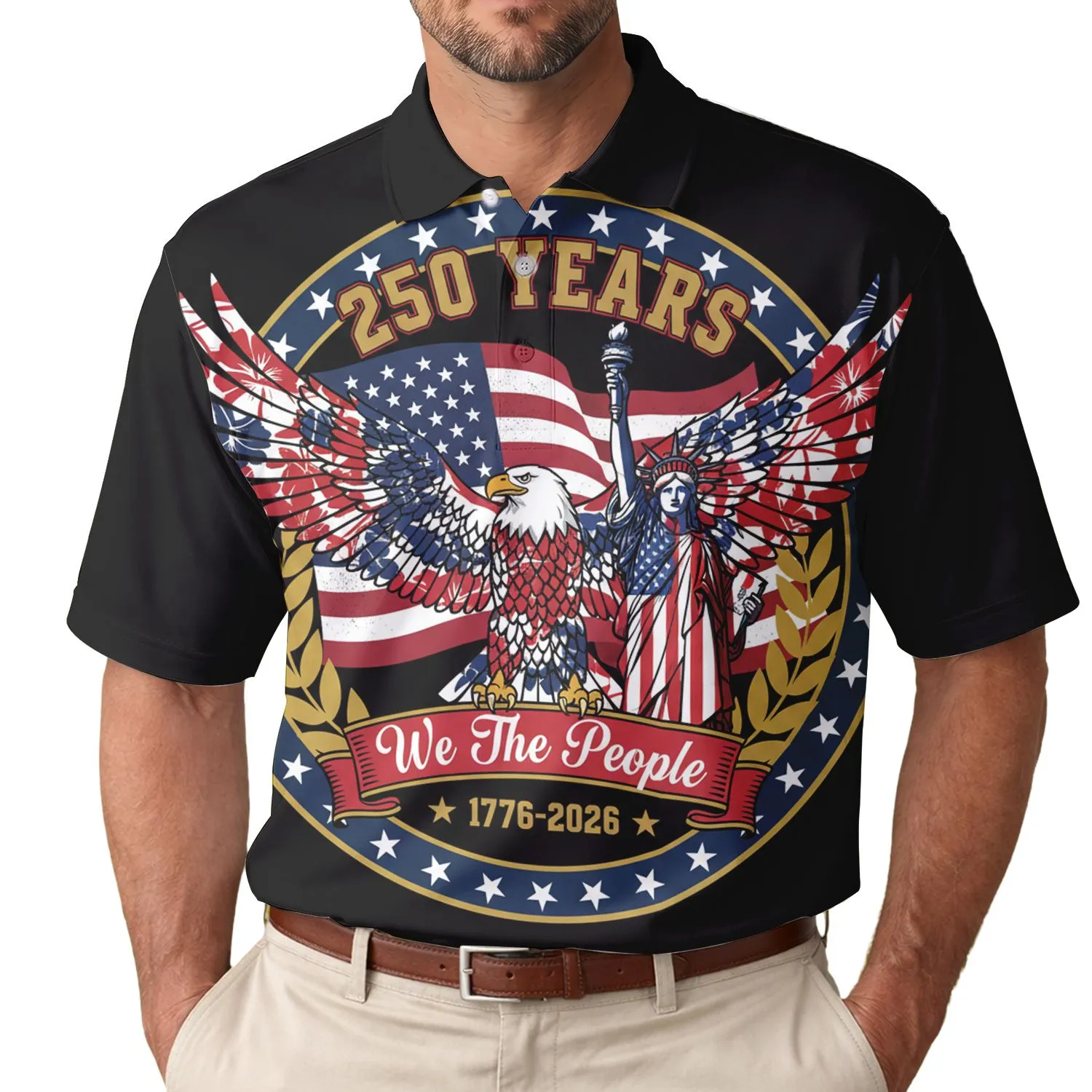 USA 250th Anniversary: Patriotic Eagle Liberty Flag, We The People, 1776-2026 Men's Polo Shirt (Lightweight) - 1