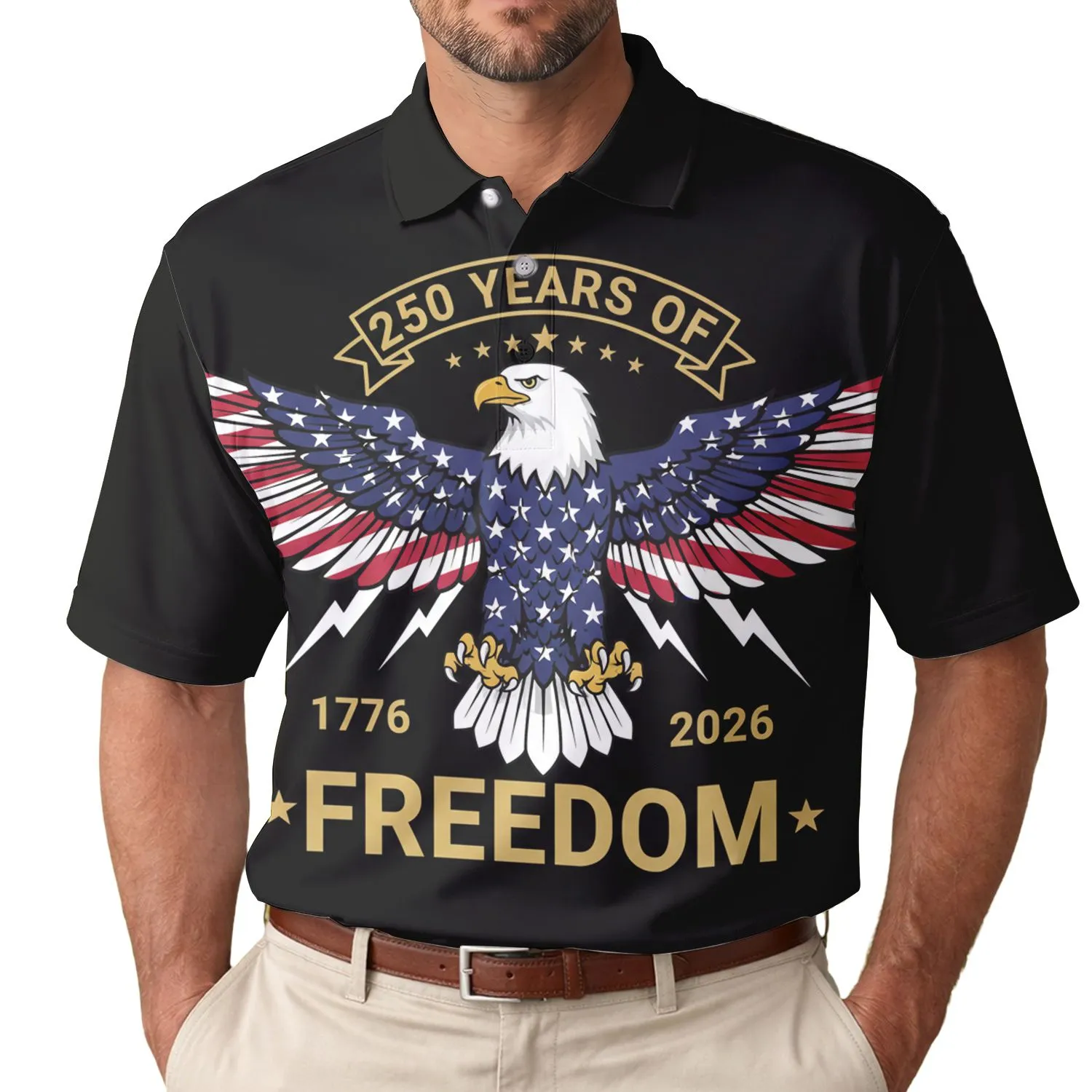 USA 250th Birthday Eagle Flag Wings Lightning Freedom 1776 2026 Men's Polo Shirt (Lightweight) - 1