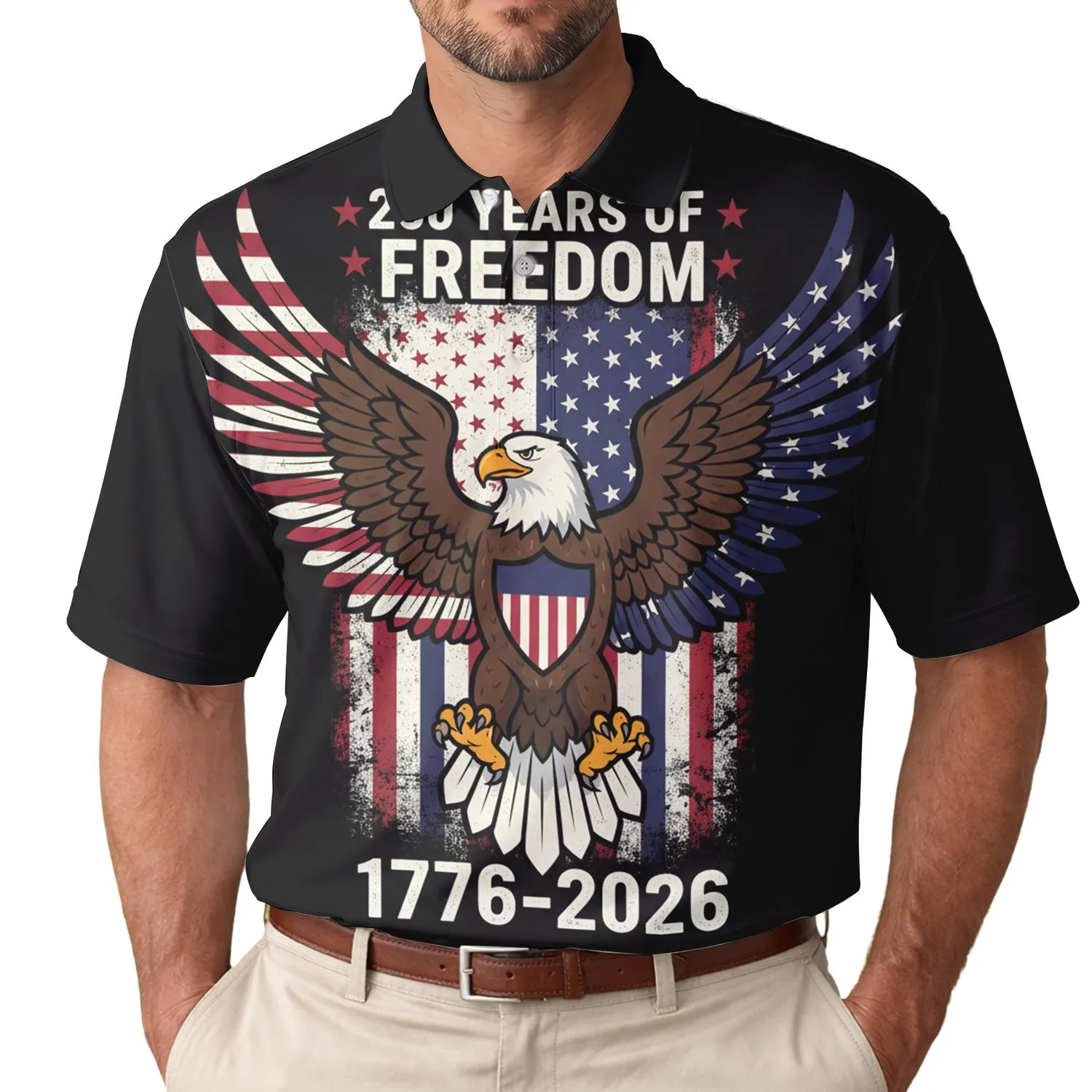 America 250th Anniversary Bald Eagle Flag Wings 250 Years Freedom 1776-2026 Graphic Men's Polo Shirt (Lightweight) - 1
