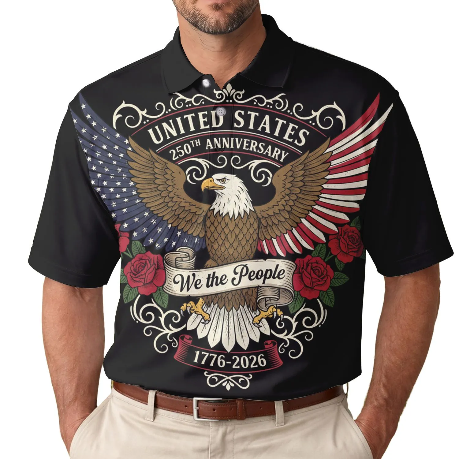 250th Anniversary Hoodie, Semiquincentennial 1776 2026 Hoodie, Retro USA Independence Day Gift, American Flag Patriots Gifts Men's Polo Shirt (Lightweight) - 1