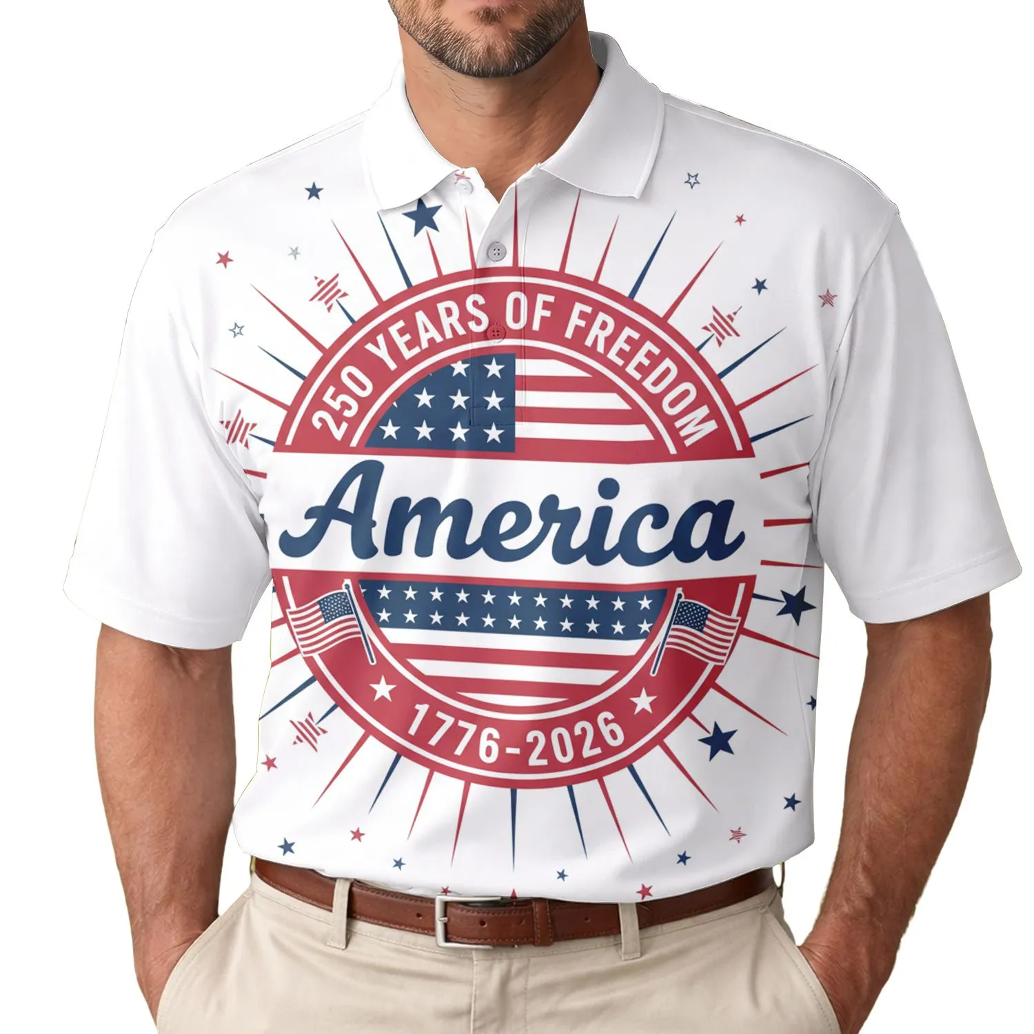 USA 250th Anniversary Tropical Americana Stars Stripes Freedom Emblem 1776-2026 Men's Polo Shirt (Lightweight) - 1