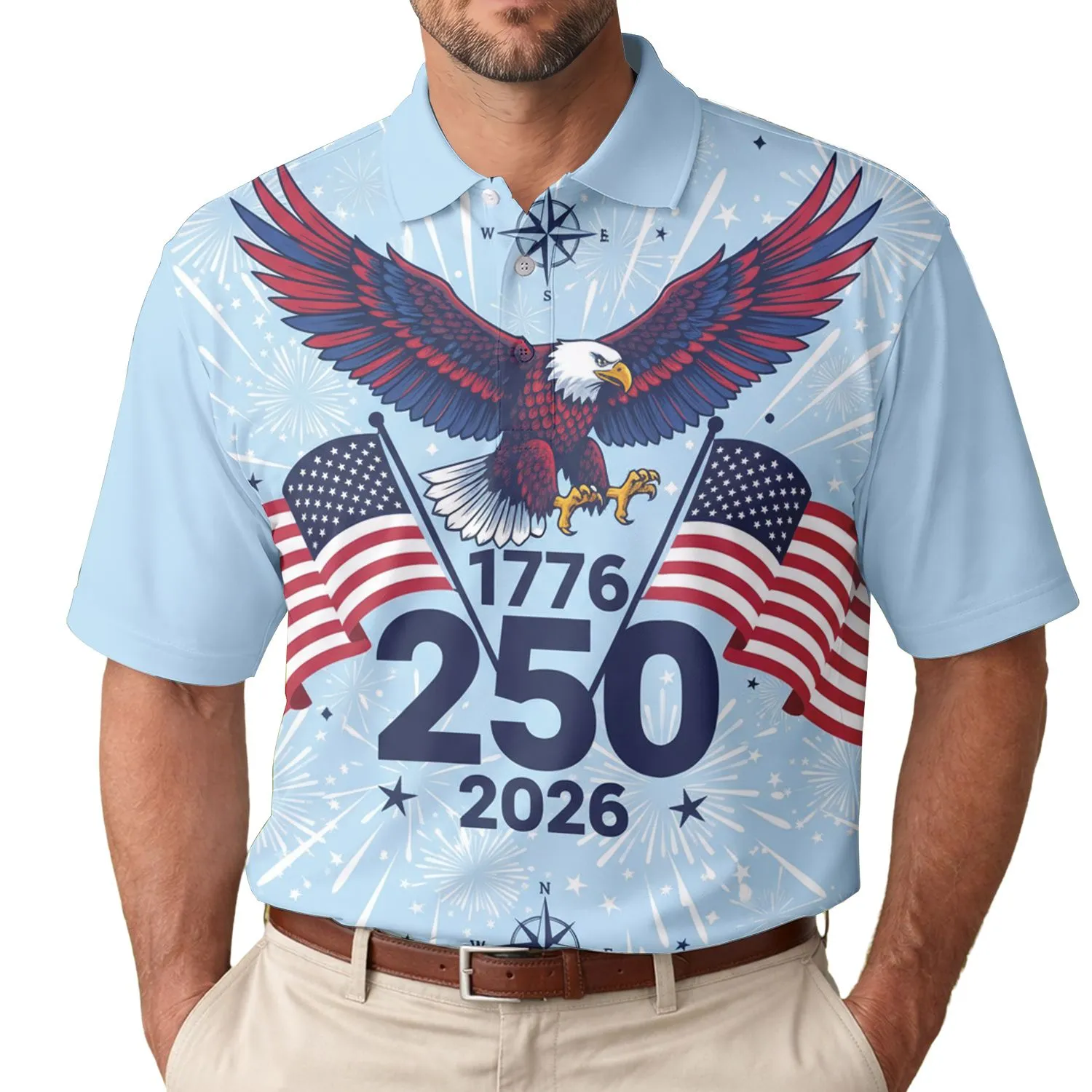 American 250th Anniversary Patriotic Eagle Flag - 1776-2026 Commemorative Art Men's Polo Shirt (Lightweight) - 1