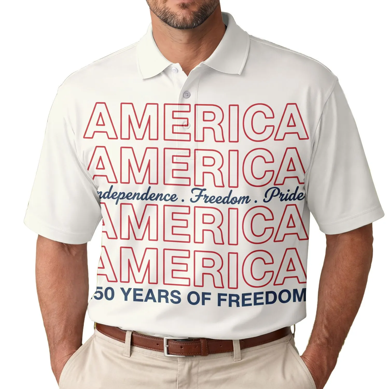 America's 250th Anniversary USA 1776 Patriotic Independence Freedom Pride Design Men's Polo Shirt (Lightweight) - 1