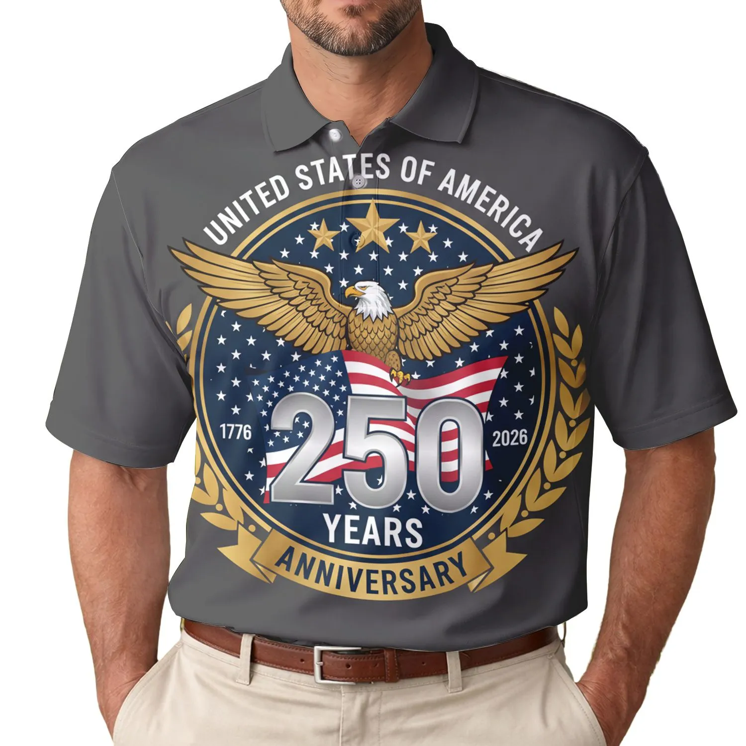America 250th Anniversary Eagle Flag 1776-2026 Patriotic Tropical Emblem Graphic Men's Polo Shirt (Lightweight) - 1