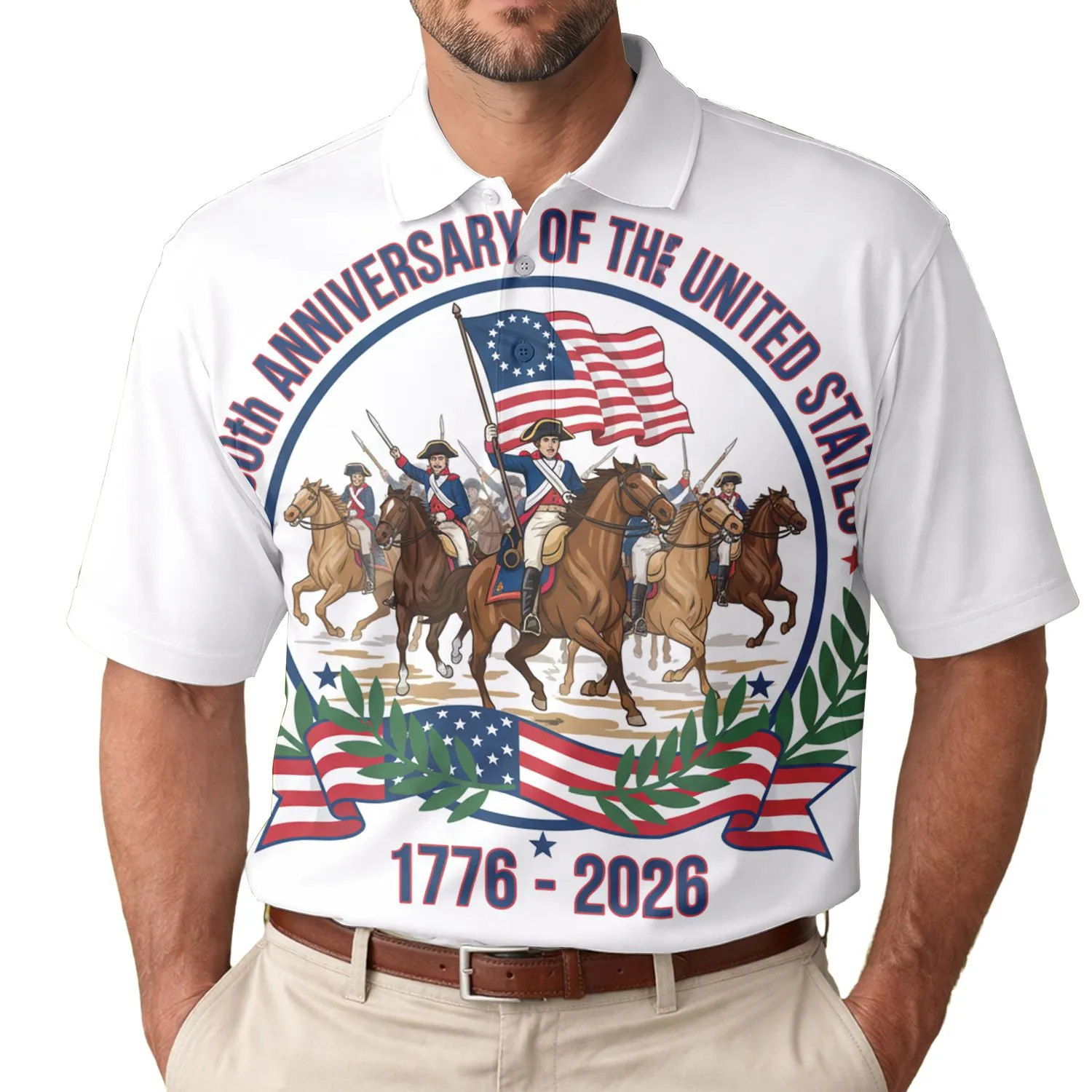 250th Anniversary United States Colonial Flag Cavalry 1776-2026 Patriotic Polo Men's Polo Shirt (Lightweight) - 1