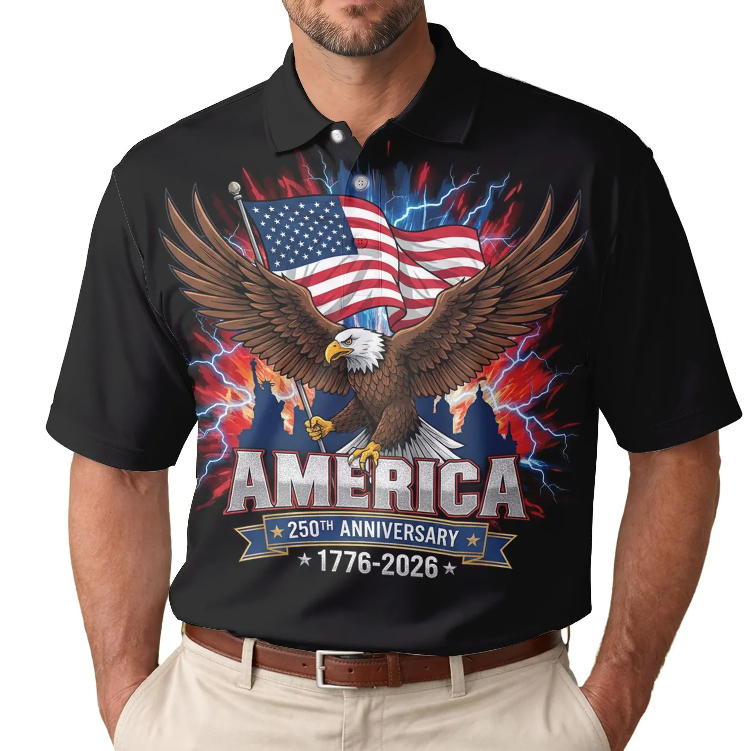 America 250th Anniversary Patriot Bald Eagle Flag Liberty Capitol 1776-2026 Men's Polo Shirt (Lightweight) - 1