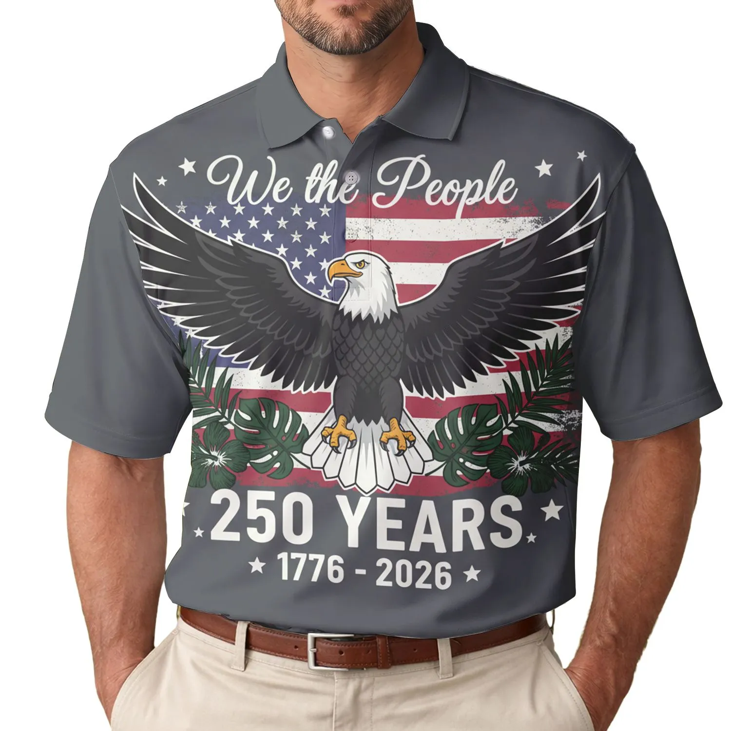 America 250th Anniversary Eagle Flag - We the People 1776 Patriotic Polo Men's Polo Shirt (Lightweight) - 1