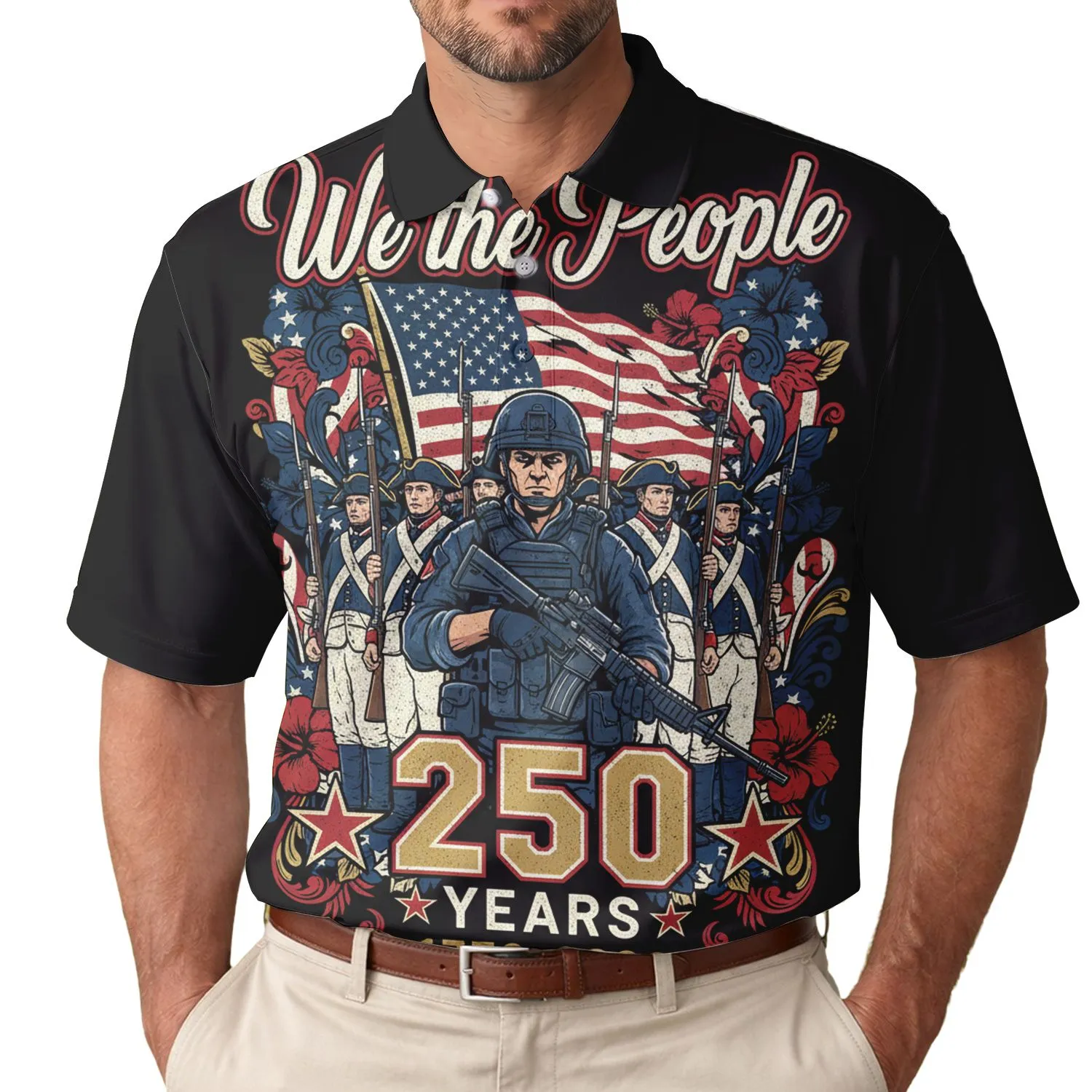 America 250th Semiquincentennial: 'We the People' Soldiers 1776-2026 Commemorative Men's Polo Shirt (Lightweight) - 1